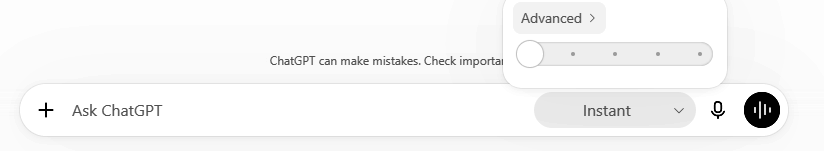 The standard chat interface with the selector set to Instant