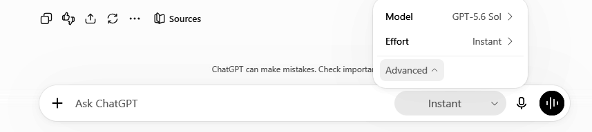 The advanced controls revealed above the prompt bar — Model and Effort